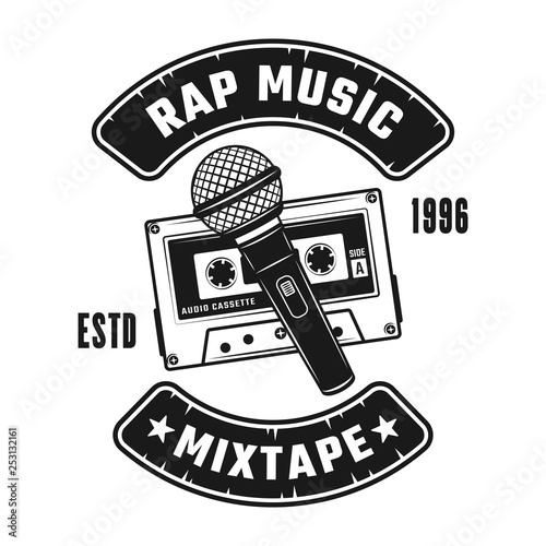 Audio cassette and microphones vector emblem