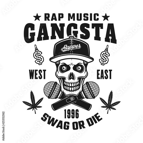 Gangsta rapper skull in snapback vector emblem