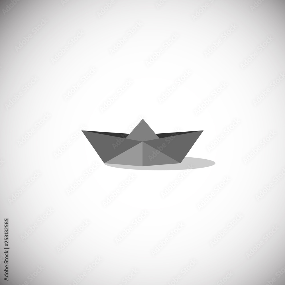 Paper boat origami isolated on gray gradient background. Vector illustration realistic design element. Paper boat origami isolated on gray gradient background. Vector illustration realistic design element.