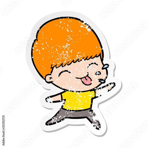 distressed sticker of a cartoon rude man