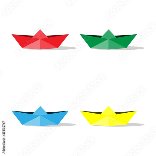 Free Download Paper colour boats origami isolated on white background. Vector illustration design element. Red, yellow, blue, green. - GFXLoad