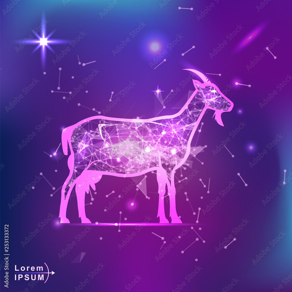 goat. Polygonal wireframe goat silhouette on gradient background. Space, futuristic, zodiac concept. Shine neon style vector illustration