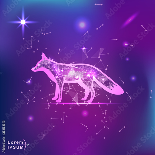 fox. Polygonal wireframe fox silhouette on gradient background. Space, futuristic, zodiac concept. Shine neon style vector illustration