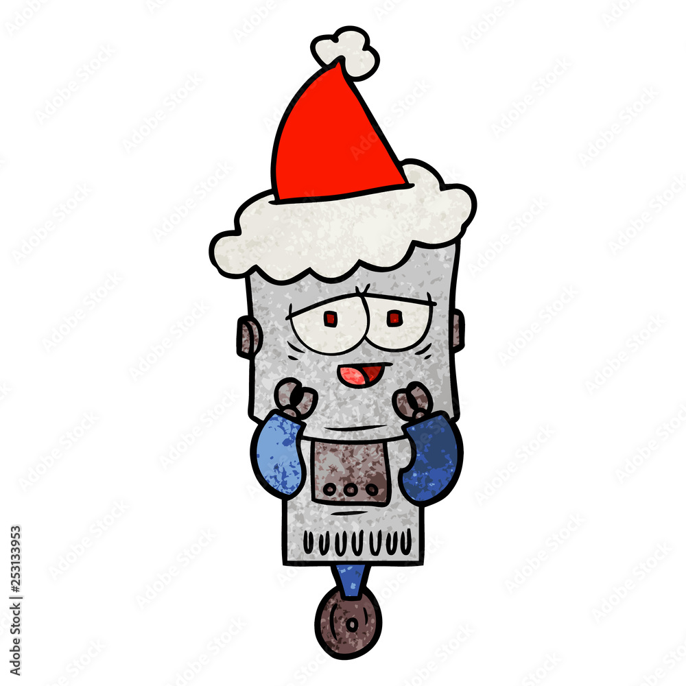 textured cartoon of a robot wearing santa hat textured cartoon of a robot wearing santa hat
