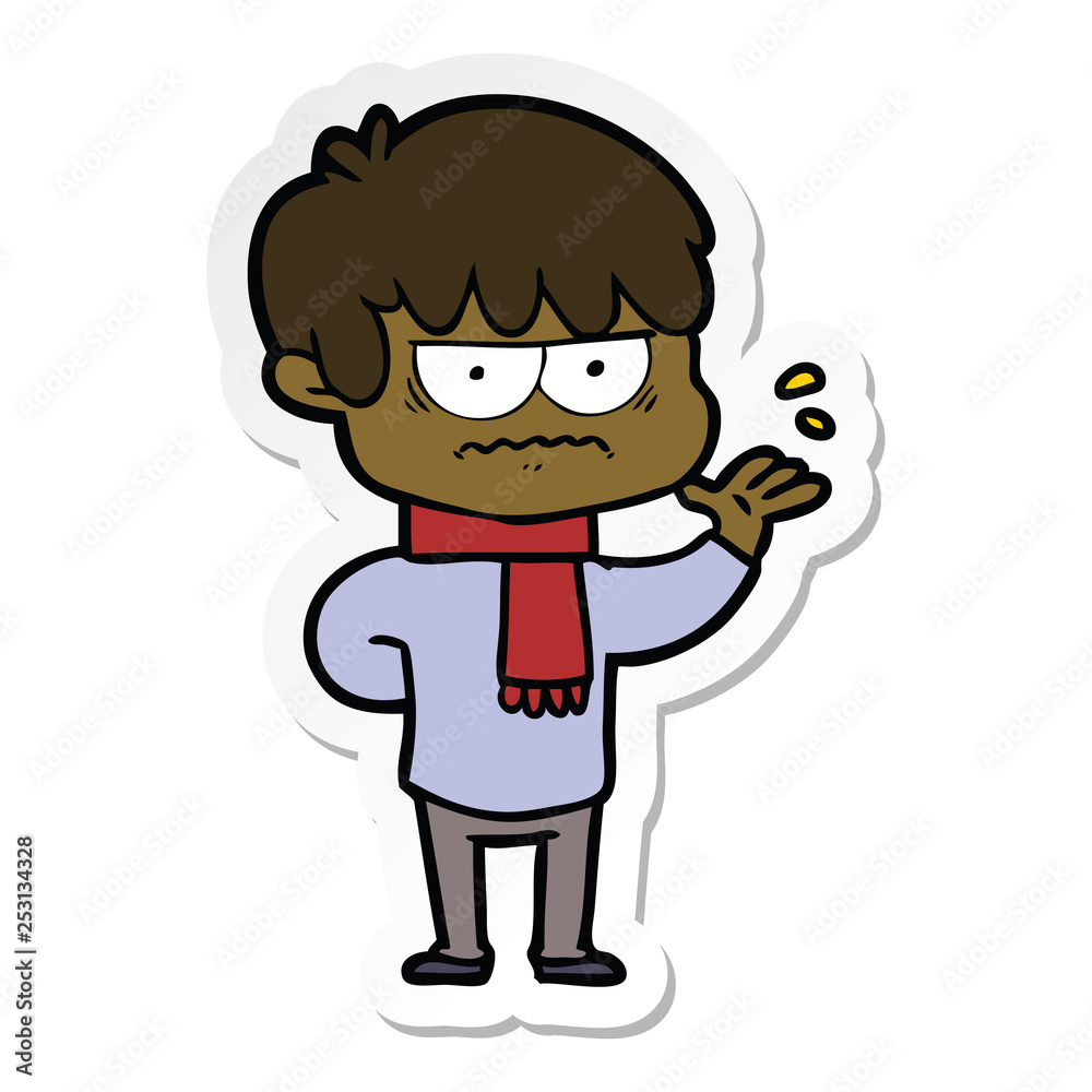 sticker of a annoyed cartoon boy sticker of a annoyed cartoon boy
