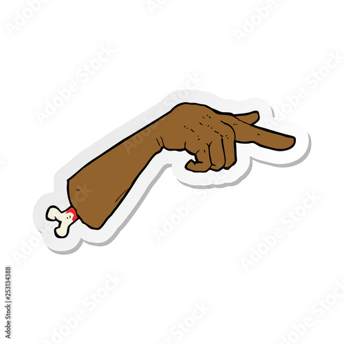 sticker of a cartoon severed pointing hand