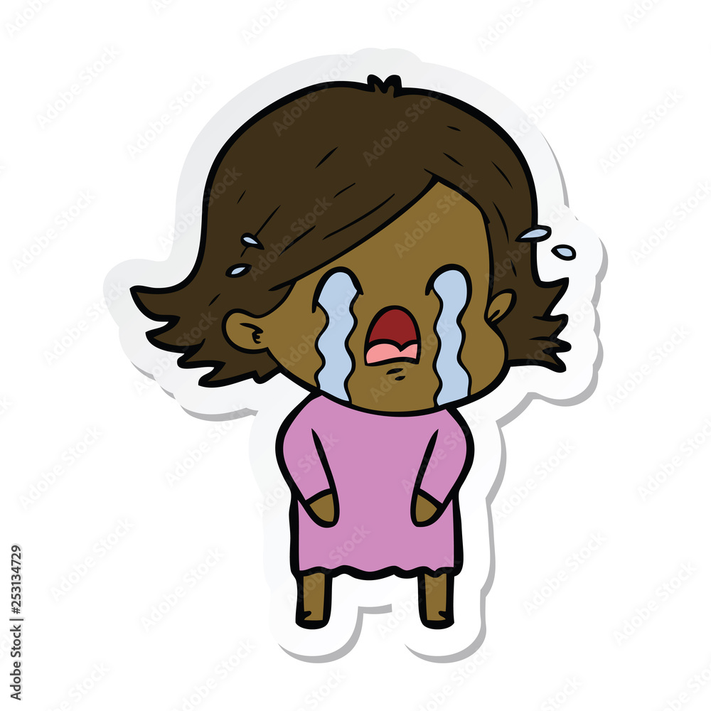 sticker of a cartoon woman crying sticker of a cartoon woman crying