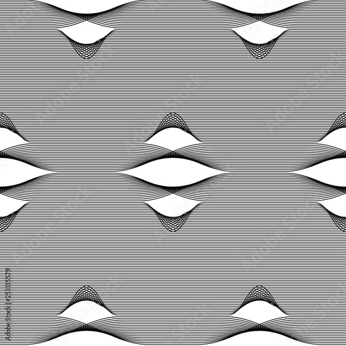 Abstract vector seamless op art pattern. Monochrome moire graphic ornament