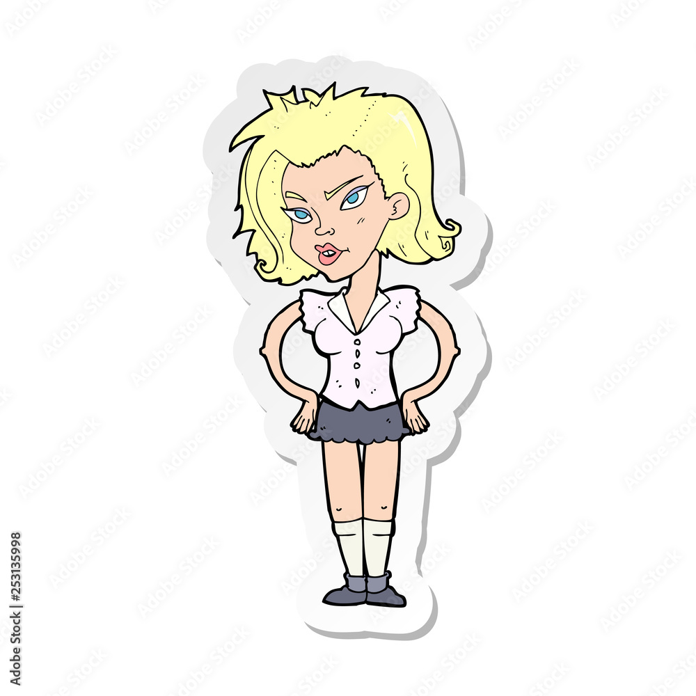 sticker of a cartoon woman with hands on hips sticker of a cartoon woman with hands on hips