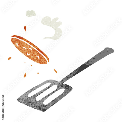 retro cartoon doodle of a burger being flipped
