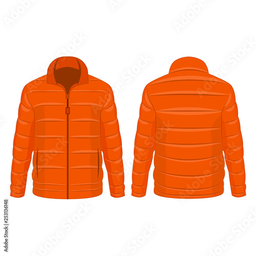 Orange winter zipped down jacket isolated vector on the white background