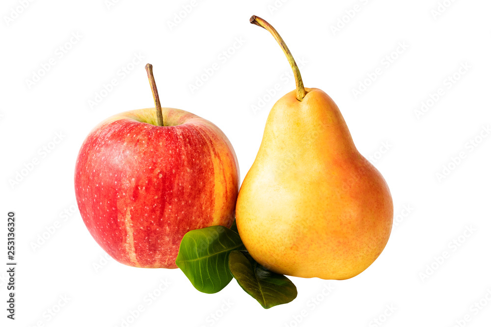 Close Apple Pear Fresh Bright Fruits Retouched White Clipping Path Close Apple Pear Fresh Bright Fruits Retouched White Clipping Path
