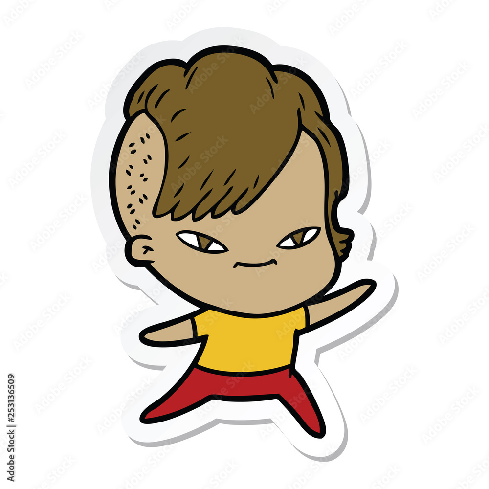 sticker of a cute cartoon girl with hipster haircut sticker of a cute cartoon girl with hipster haircut