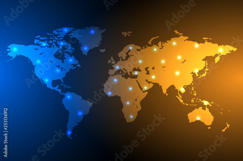 Blue and orange global map background, vector