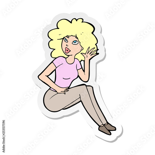 sticker of a cartoon woman listening