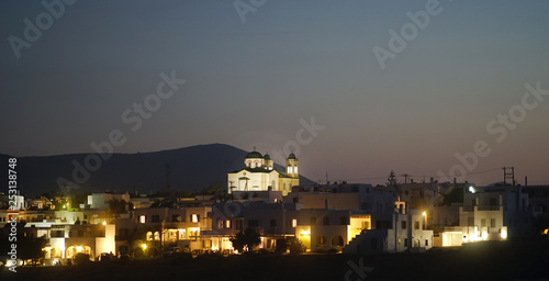Panoramic night view of the beautiful city of Naoussa