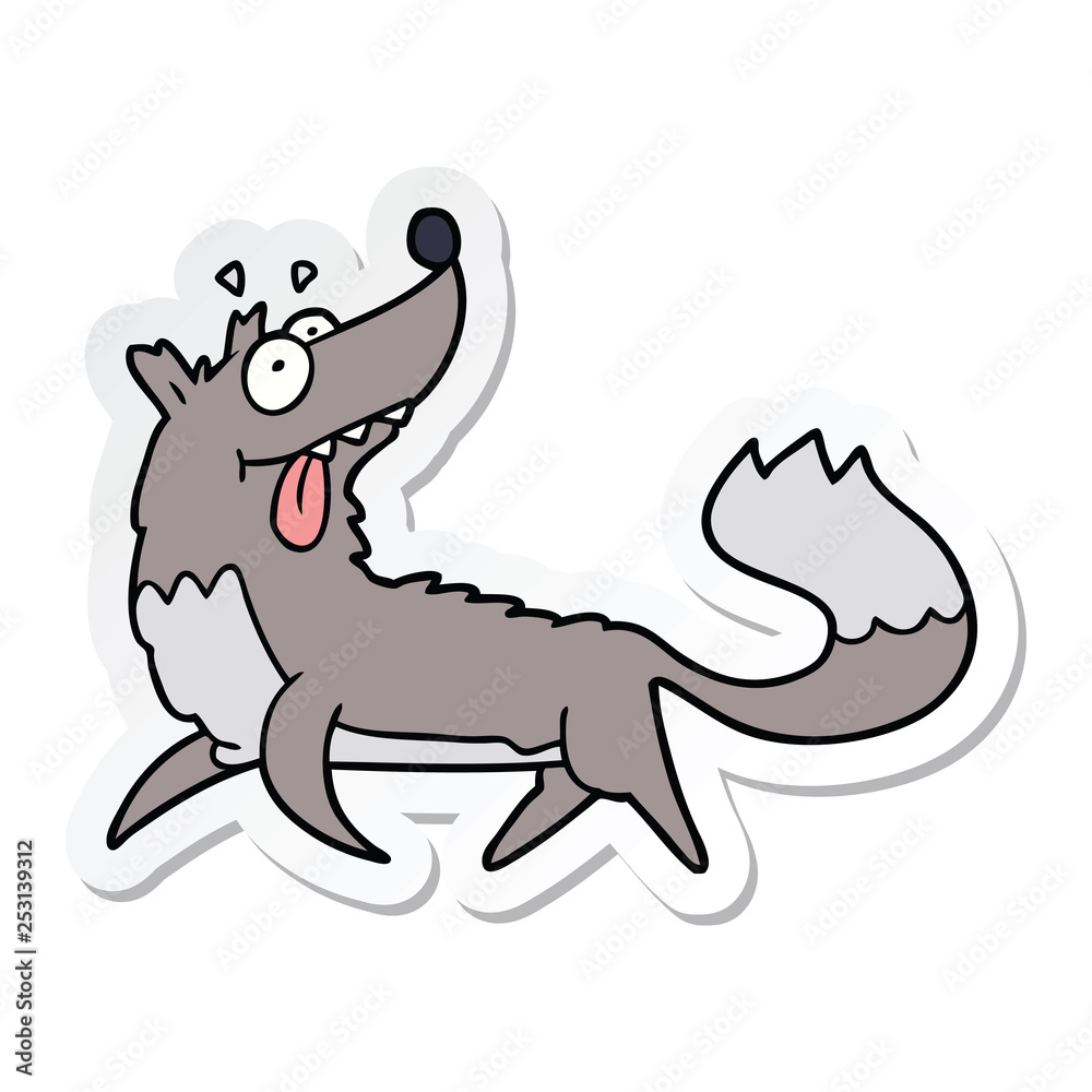 sticker of a cartoon hungry wolf