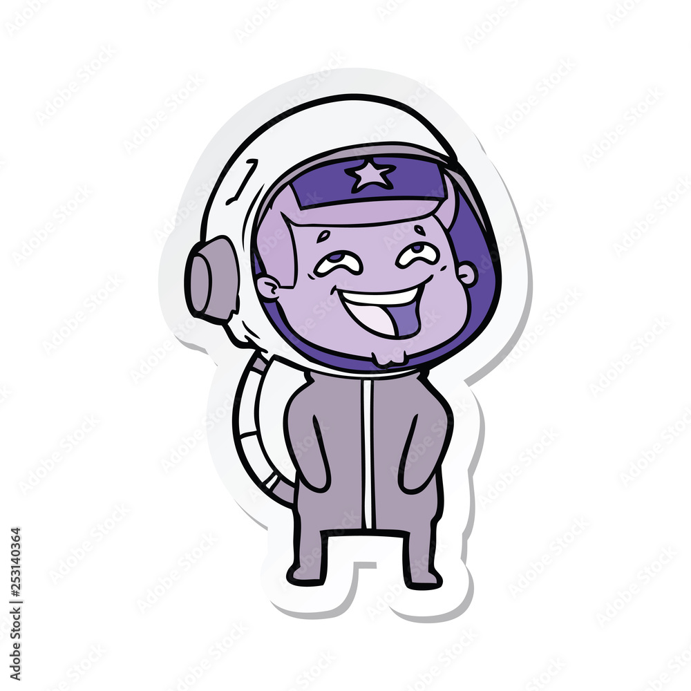 sticker of a cartoon laughing astronaut