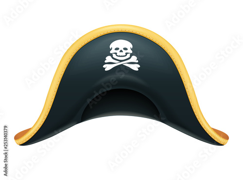 Pirate hat. Corsair headgear. Carnival costume. Caribbean filibuster. Isolated white background. Eps10 vector illustration.