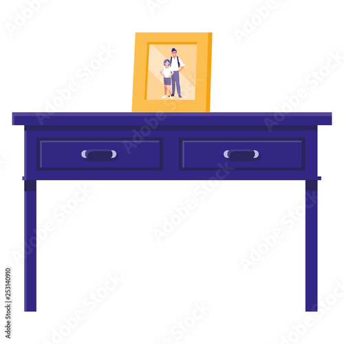 table with drawers wooden and portrait
