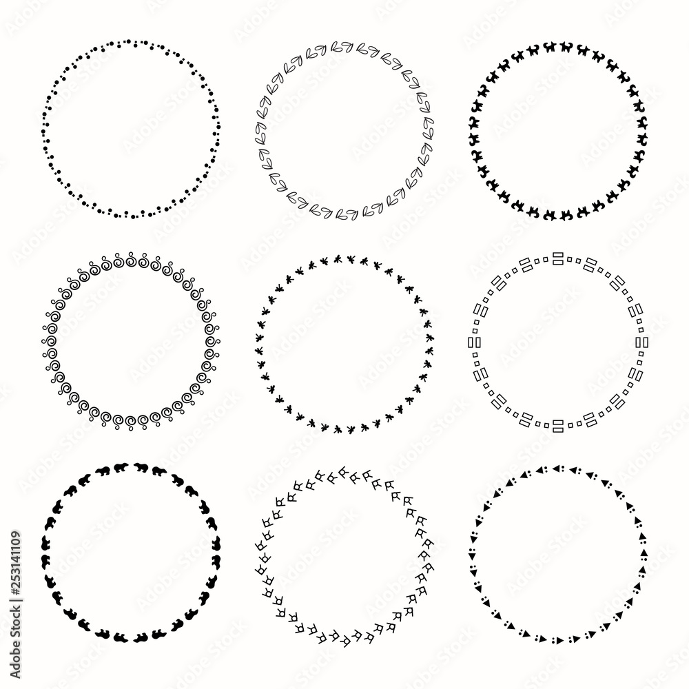 Set of vector graphic circle frames for design Set of vector graphic circle frames for design