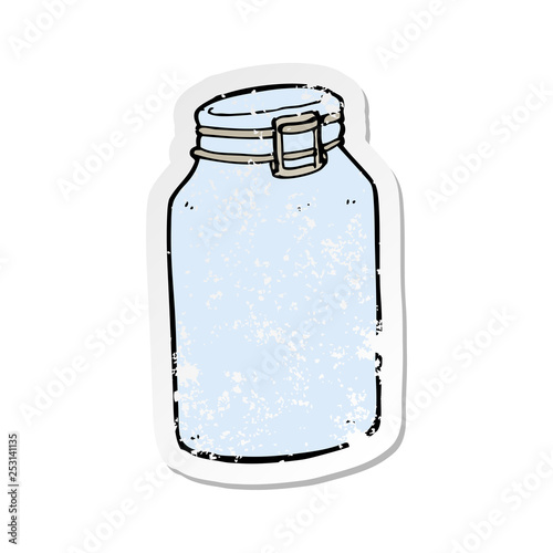 retro distressed sticker of a cartoon glass jar
