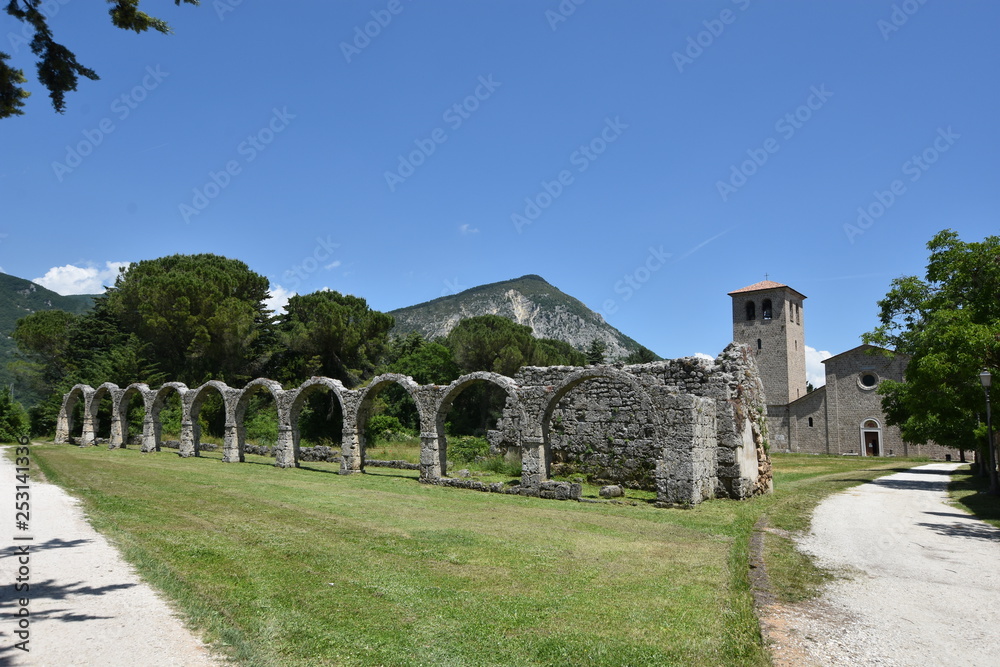 The ruins of an ancient abbey in Castel San Vincenzo, Italy