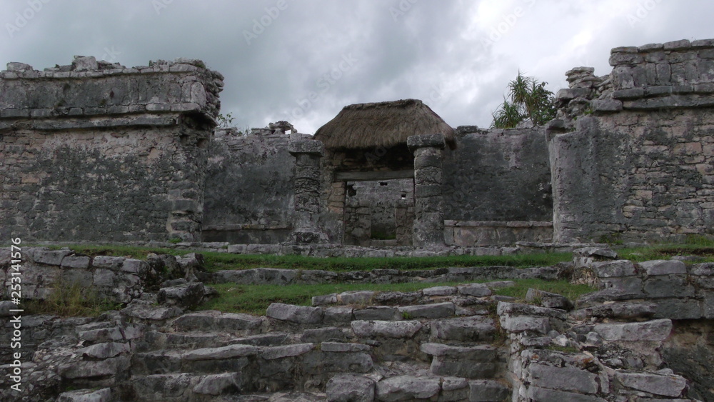 Ruins of Tulum in Mexico, walled city of the Mayan culture, in the State of Quintana Roo, in Mexico
