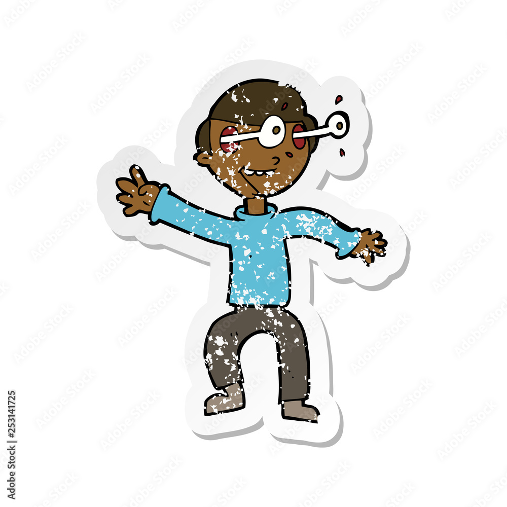 retro distressed sticker of a cartoon amazed boy retro distressed sticker of a cartoon amazed boy