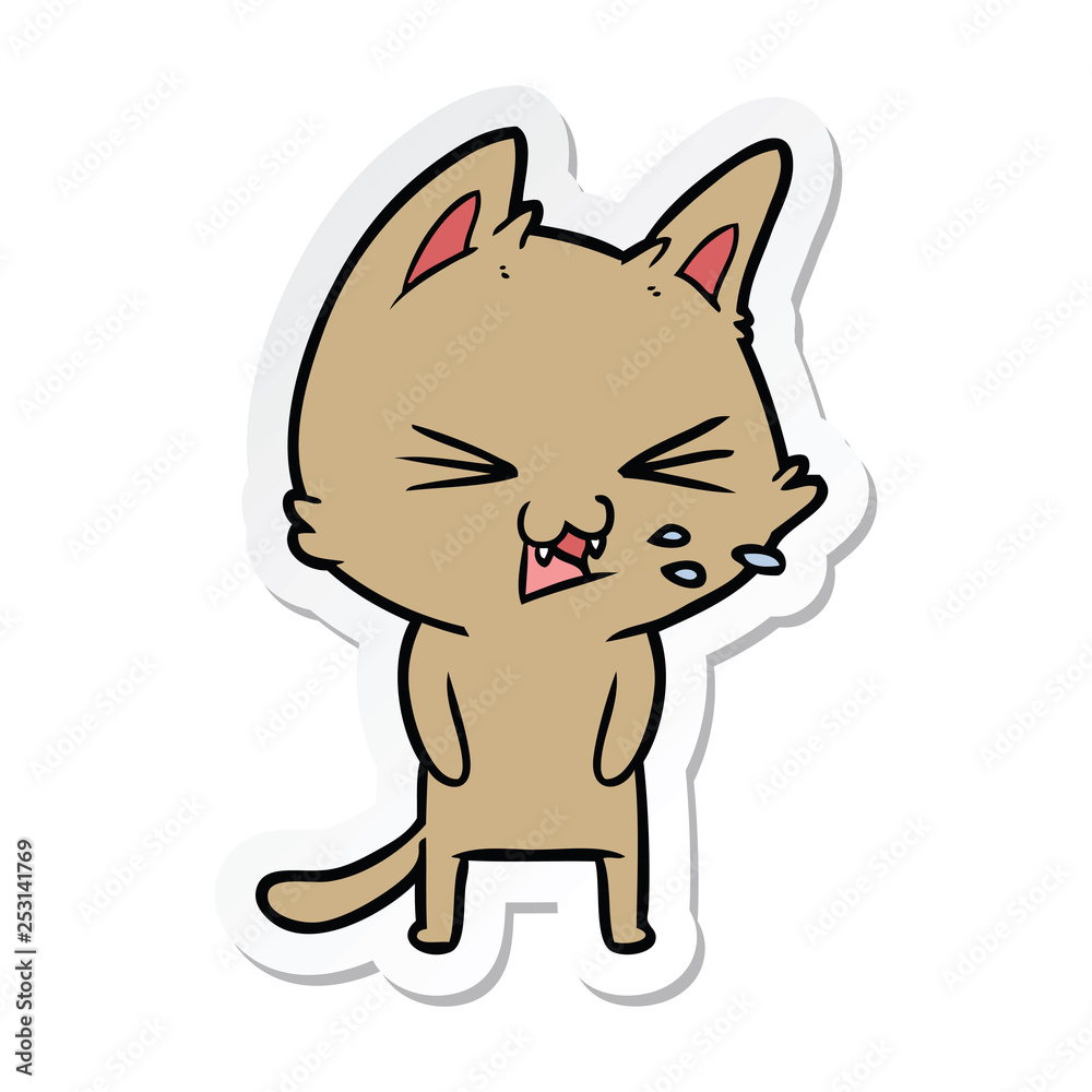 sticker of a cartoon cat hissing sticker of a cartoon cat hissing