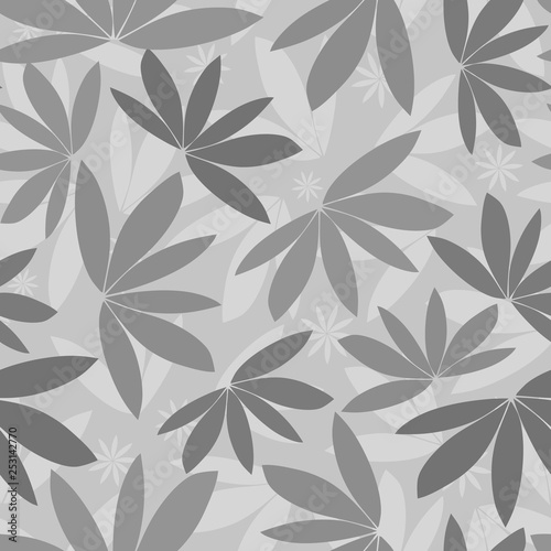 Seamless vector grey tropical pattern silhouette background, papercut foliage in a print design.
