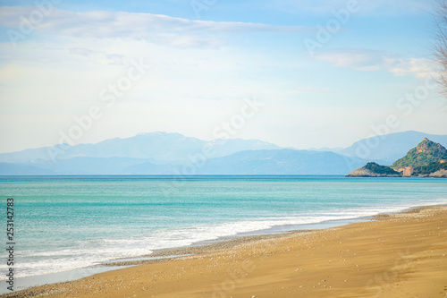 Maiori beach in winter on the Amalfi coast, Italy