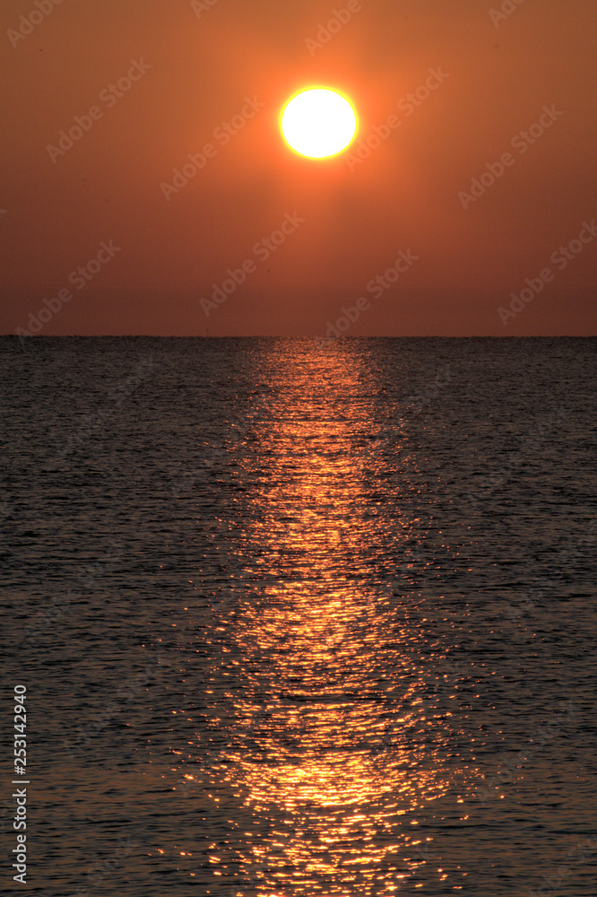 sunset on the sea,orange, horizon,reflection, nature, landscape,evening, beautiful,