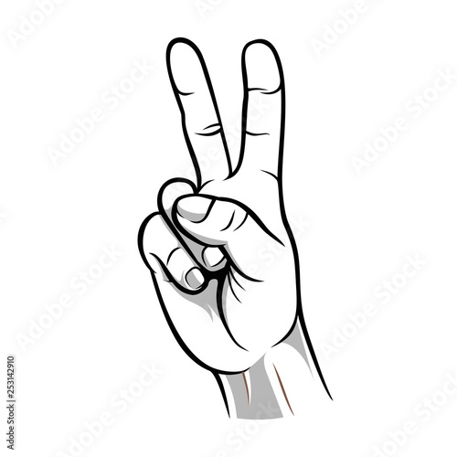 Peace hand finger black white