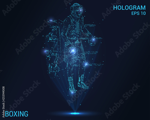 Boxing hologram. Digital and technological background of a Boxing. Futuristic design of a boxer.