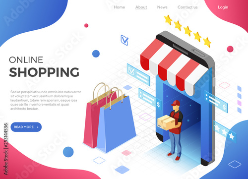 Online Internet Shopping Delivery Isometric Concept