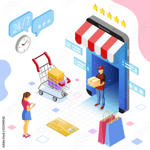 Online Internet Shopping Delivery Isometric Concept
