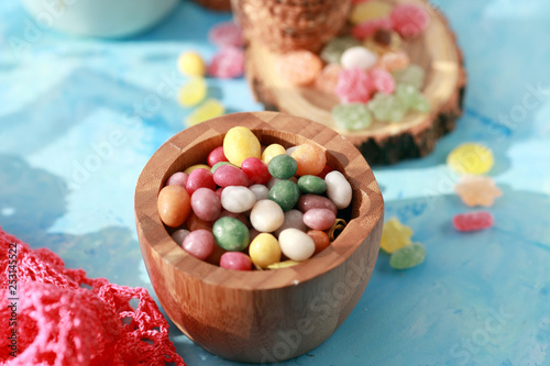 cookies and sweets on a blue background