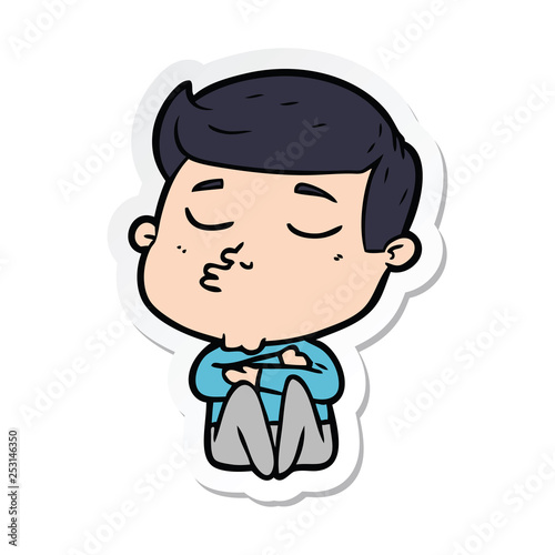 sticker of a cartoon model guy pouting