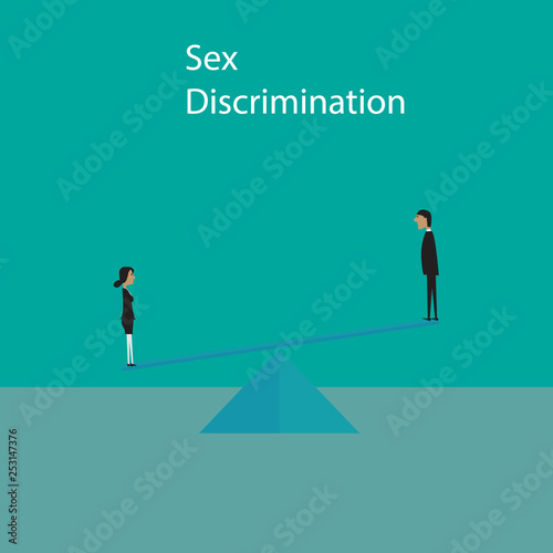 Gender discrimination concept. Female discrimination at work. Flat cartoon illustration