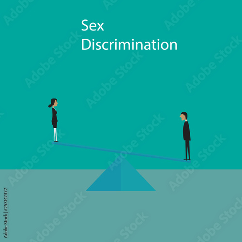Gender discrimination concept. Female discrimination at work. Flat cartoon illustration