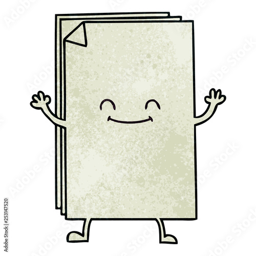 quirky hand drawn cartoon happy stack of papers