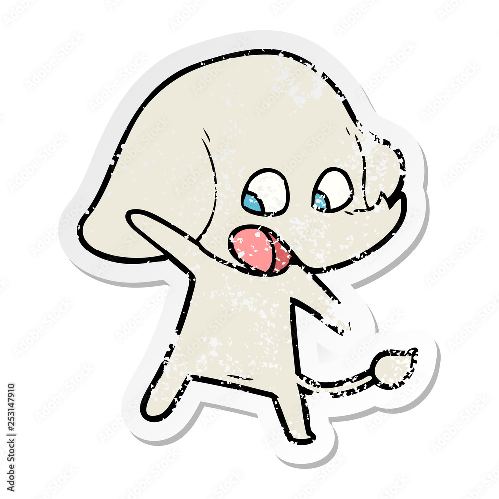 distressed sticker of a cute cartoon elephant distressed sticker of a cute cartoon elephant