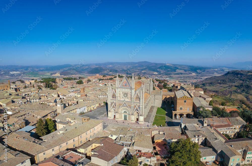 View on the Cathedral in Orvieto, Umbria, Italy. Aerial panorama