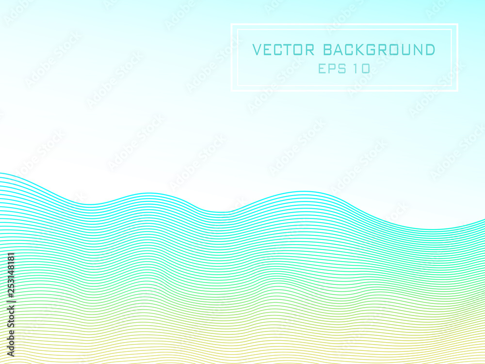 Digital seascape with sea waves and sandy beach imitation. Blue, aquamarine, turquoise gradient. Colored line art pattern. Summer vacations concept. Vector abstract template for creative design. EPS10 Digital seascape with sea waves and sandy beach imitation. Blue, aquamarine, turquoise gradient. Colored line art pattern. Summer vacations concept. Vector abstract template for creative design. EPS10