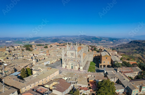 View on the Cathedral in Orvieto, Umbria, Italy. Aerial panorama © Ivan Abramkin