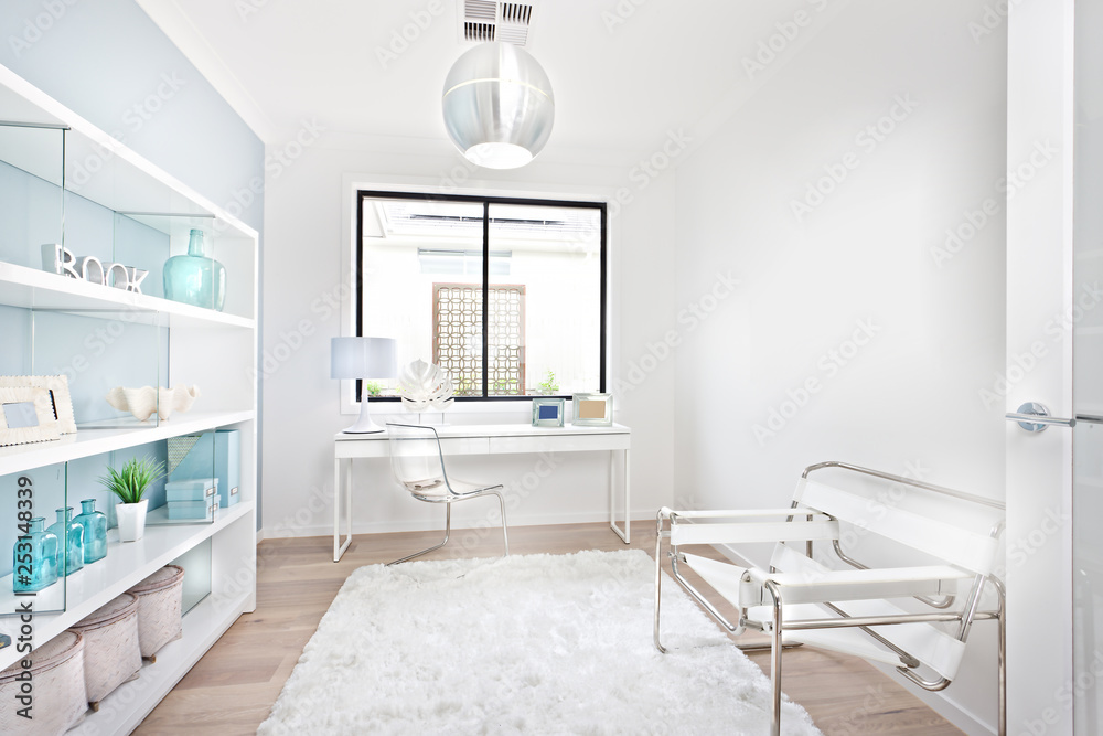 Modern work place with white decoration furniture