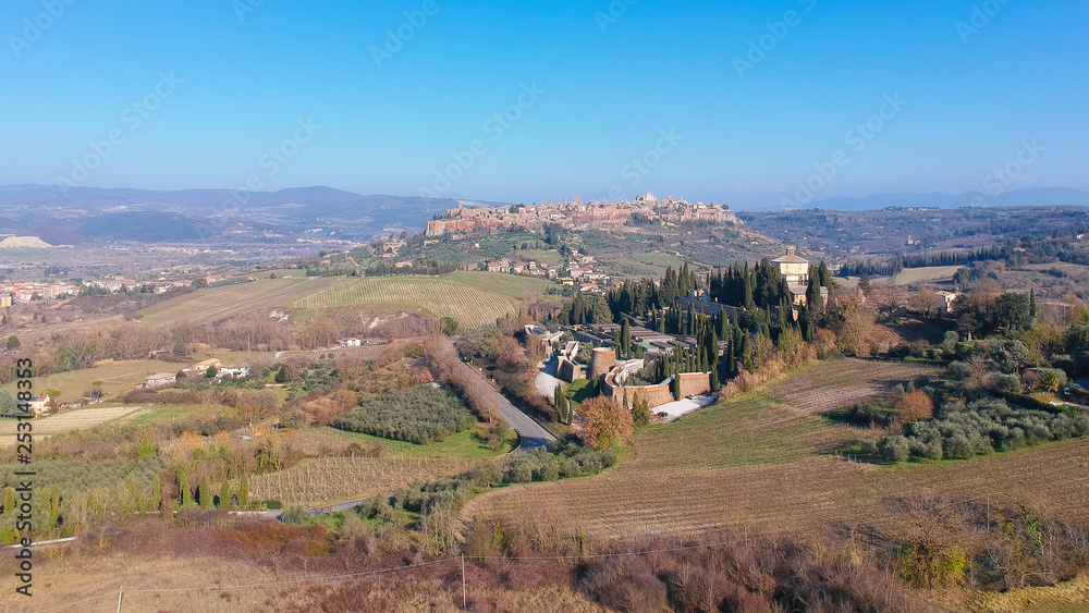 View on the old town Orvieto, Umbria, Italy. Aerial panorama