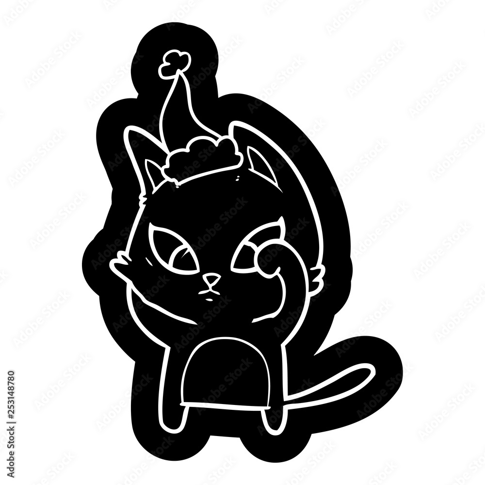 confused cartoon icon of a cat wearing santa hat confused cartoon icon of a cat wearing santa hat
