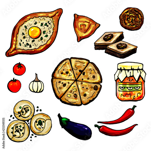 Middle Eastern cuisine, khachapuri, manti, baklava and vegetables